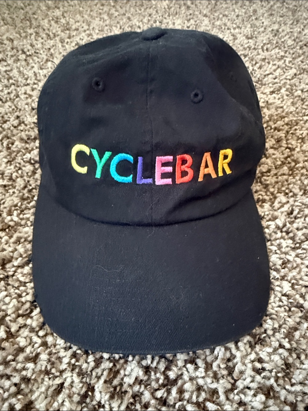 Cyclebar Black Cap with Rainbow Lettering